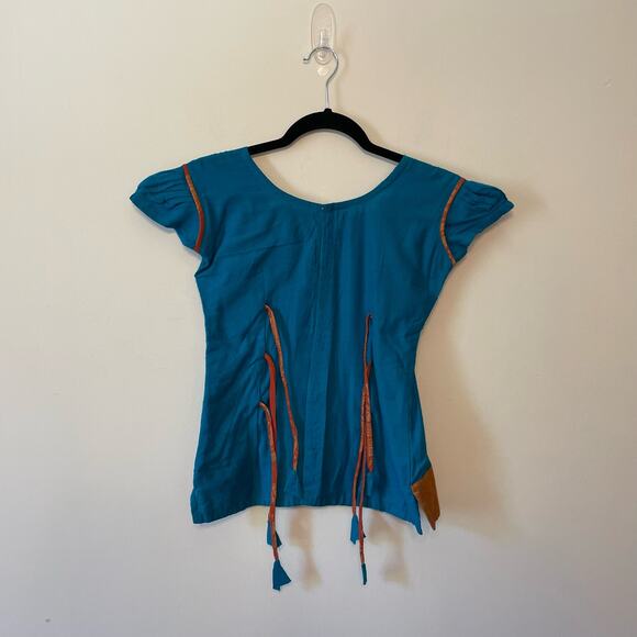 Indian Kaftan 8 short sleeve blouse traditional formal metallic crystal green - Picture 5 of 7